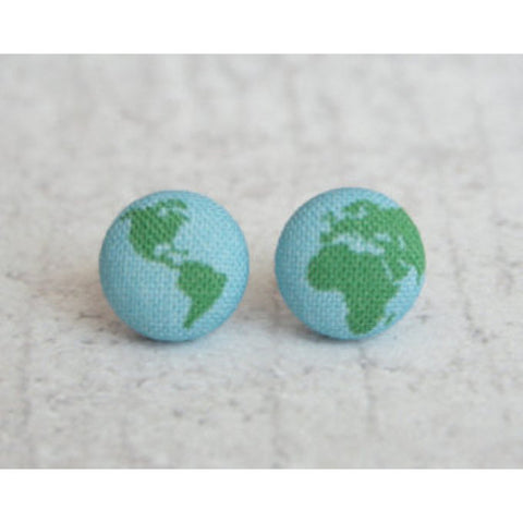 Planet Earth Cloth Button Earrings