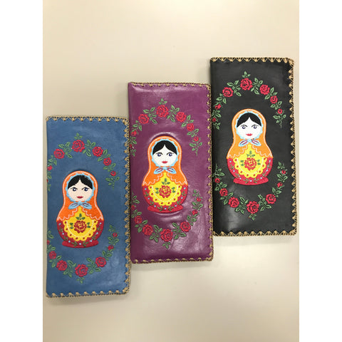 Nesting Doll Embroidered Vegan Leather Wallet