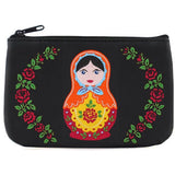 Matryoshka stacking doll embroidered vegan leather small pouch